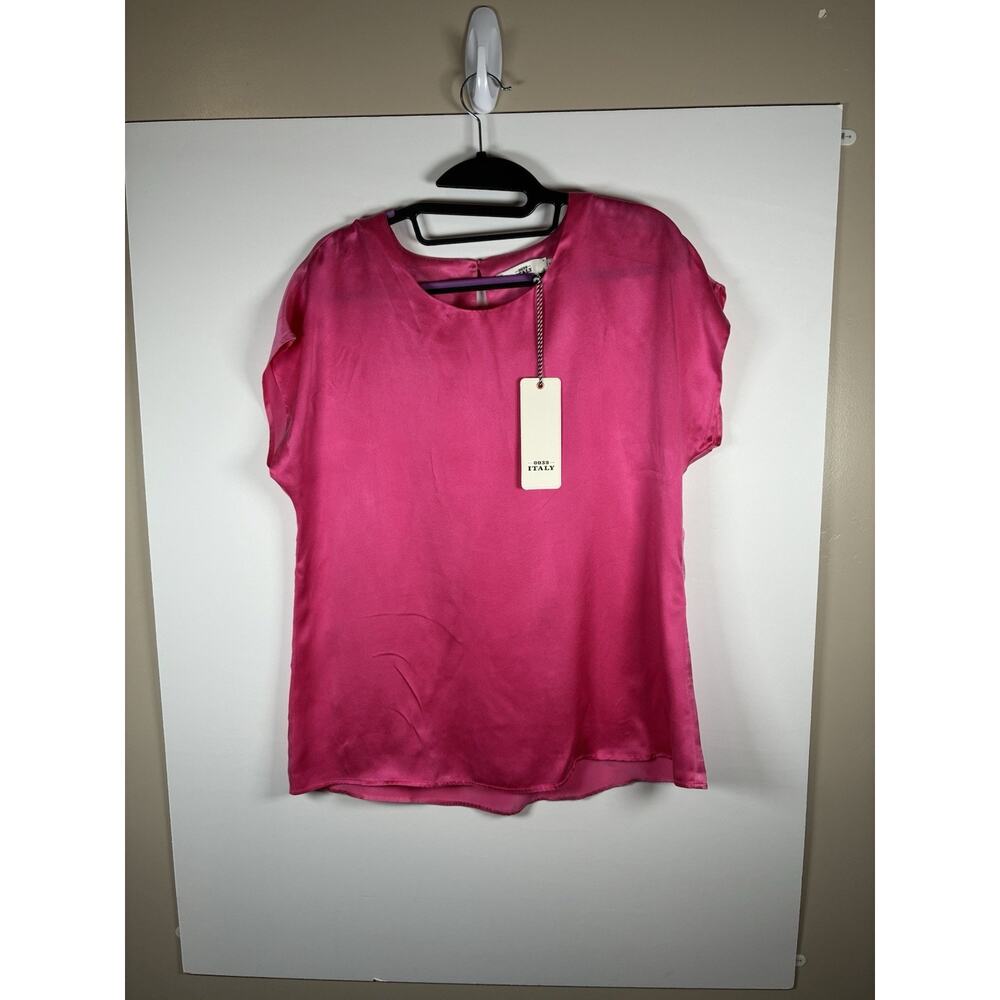 NWT 0039 Italy Sueli 100% Silk Tee Top Small Fuchsia Pink Made in Italy Coquette